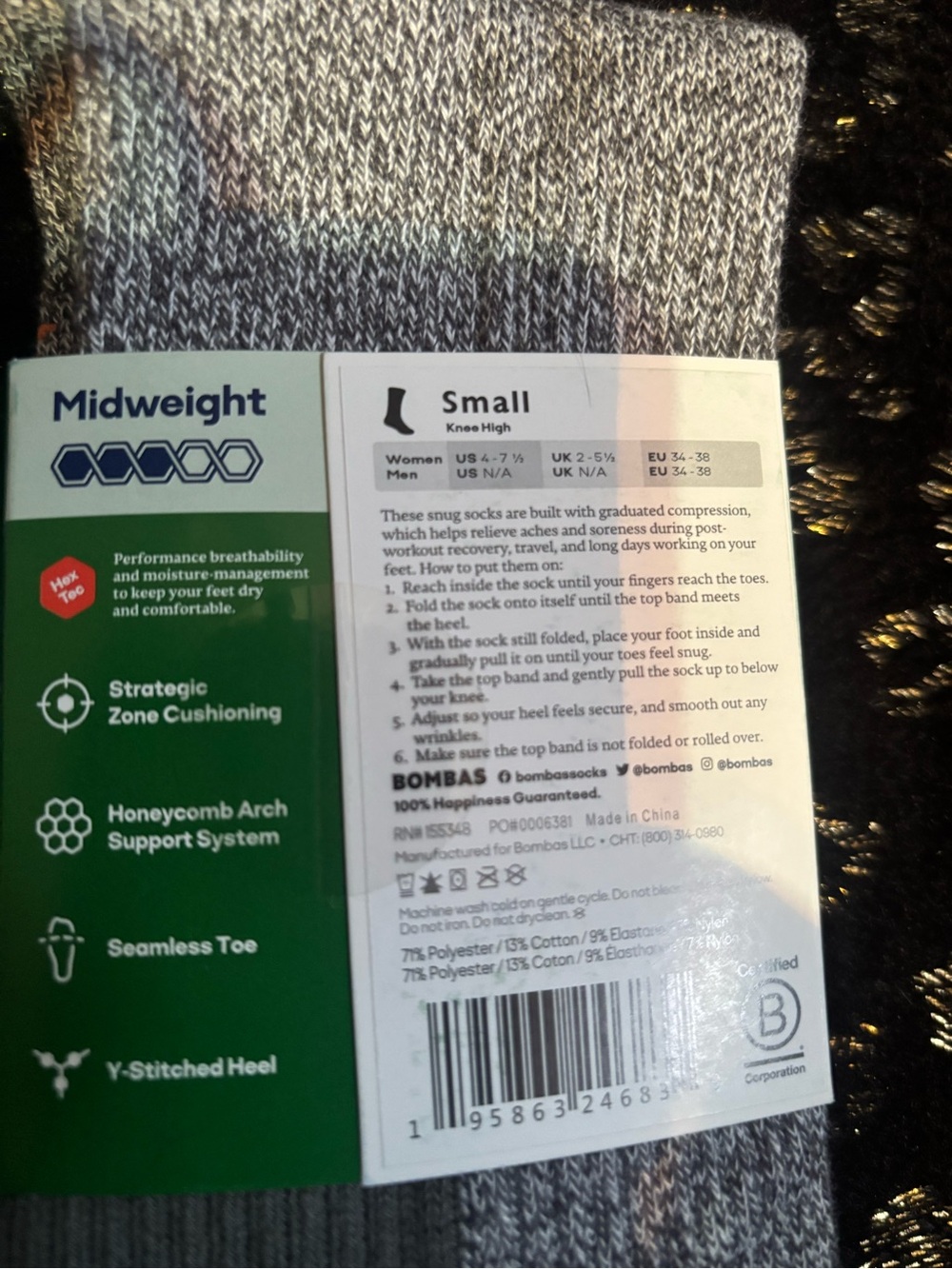 NWT 2 Pack Bombas Compression Socks - Gray & Mint - Picture 3 of 3
